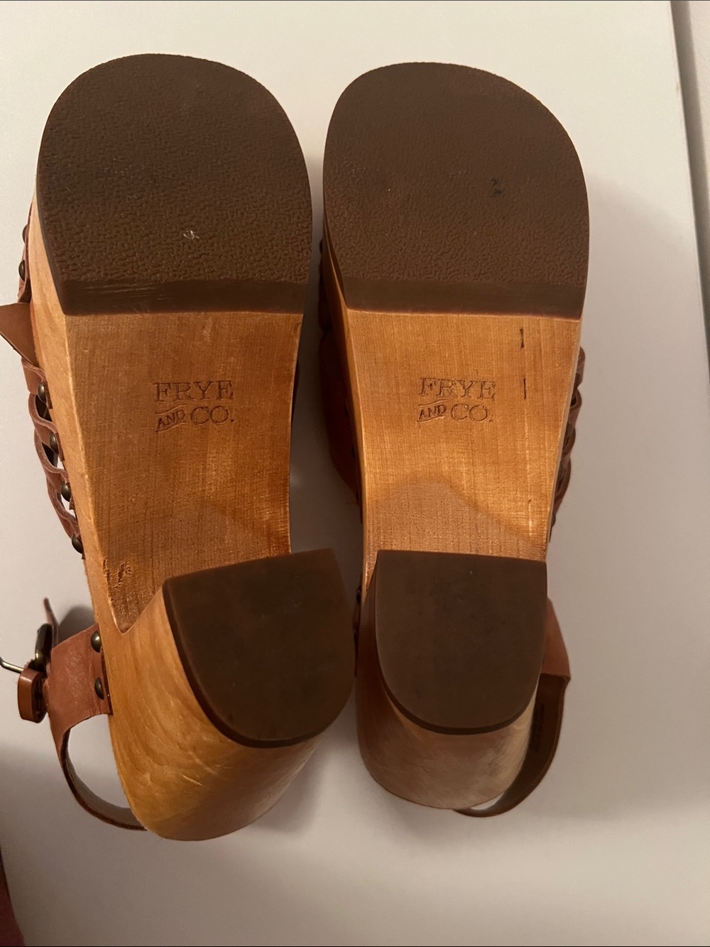 FRYE AND CO. Brown Leather Platform Clog Sandals with Buckle - Picture 3 of 3